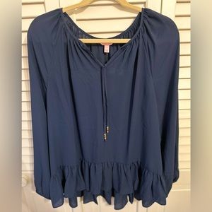 Lilly Pulitzer NWT Blue Tensel Ruffle Top Size L
